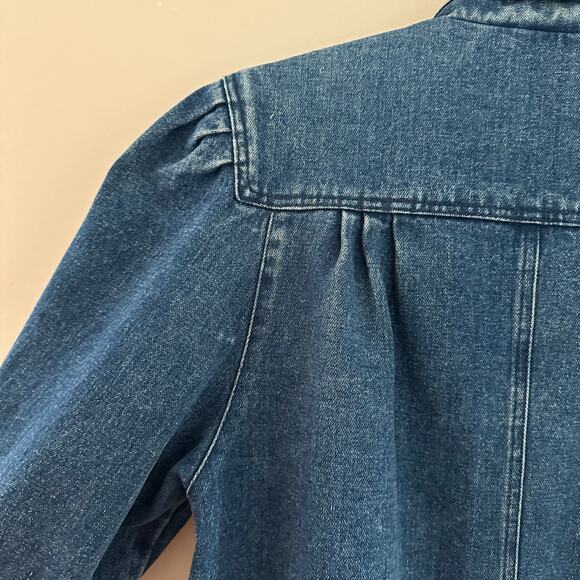 Crest Hollow Women's Medium Wash Pleated Oversized‎ Bomber Denim Jacket S - Picture 9 of 10